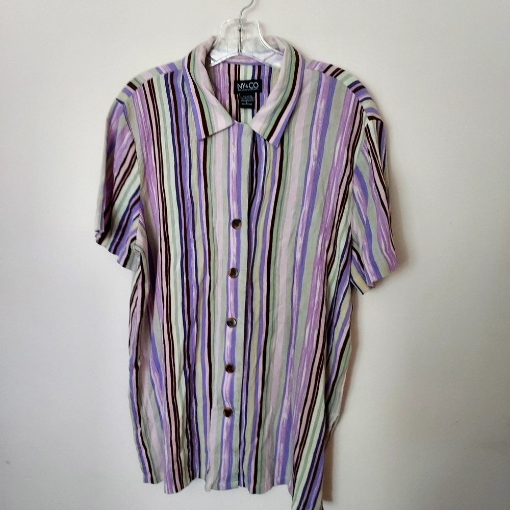 New York & Company Purple striped Rayon blend tunic Longline Lagenlook Beachy